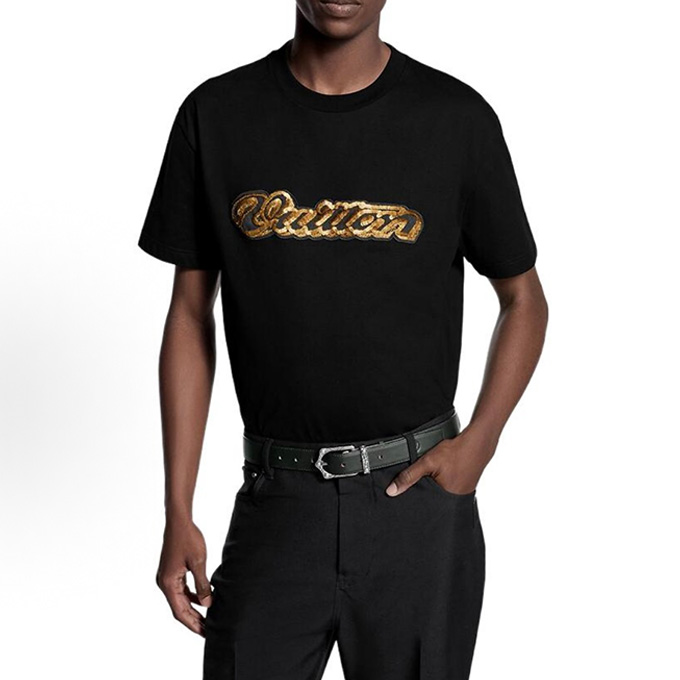 louis vuitton beaded script logo short sleeve t-shirt